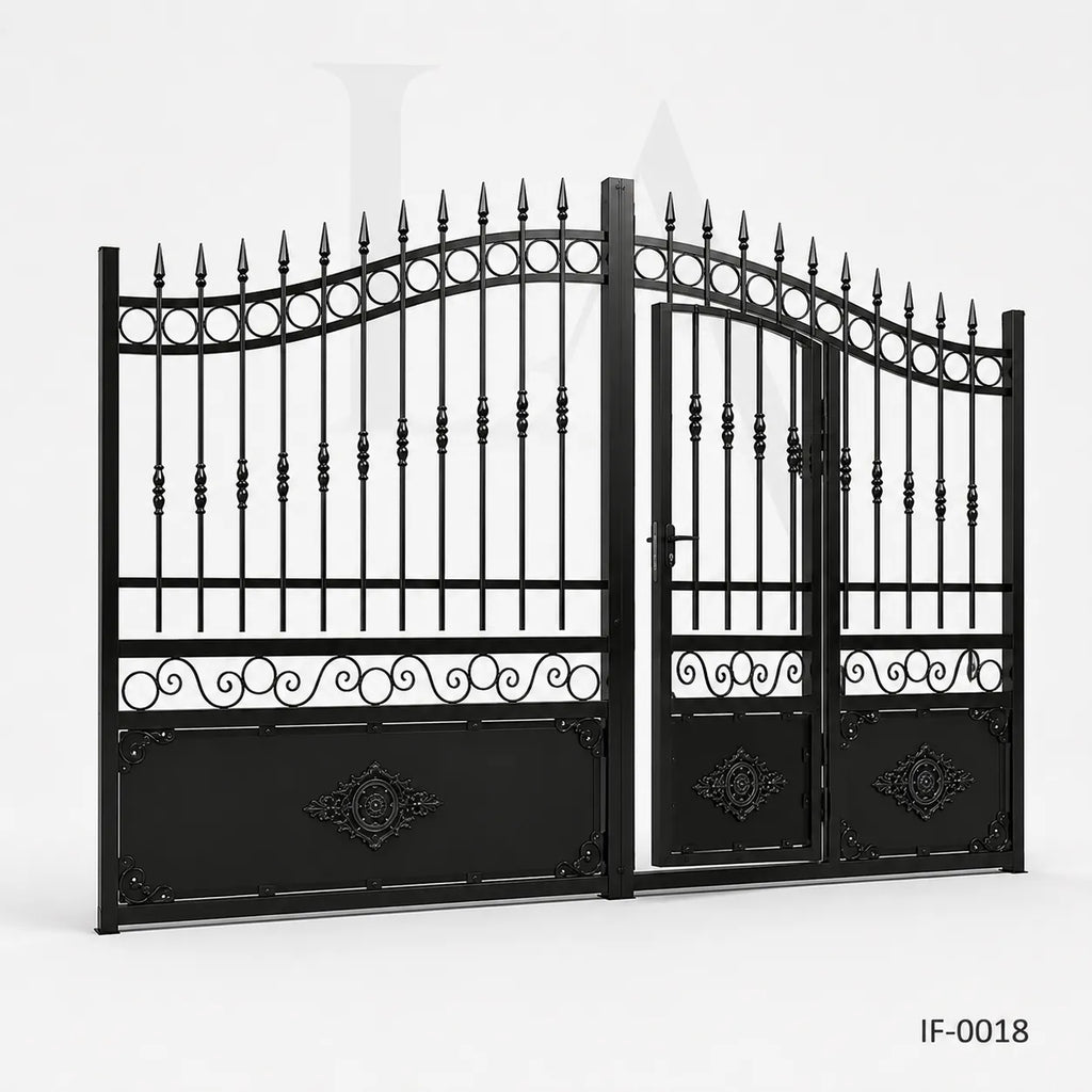 Classic Estate Wrought Iron Driveway Gate with Integrated Pedestrian Door