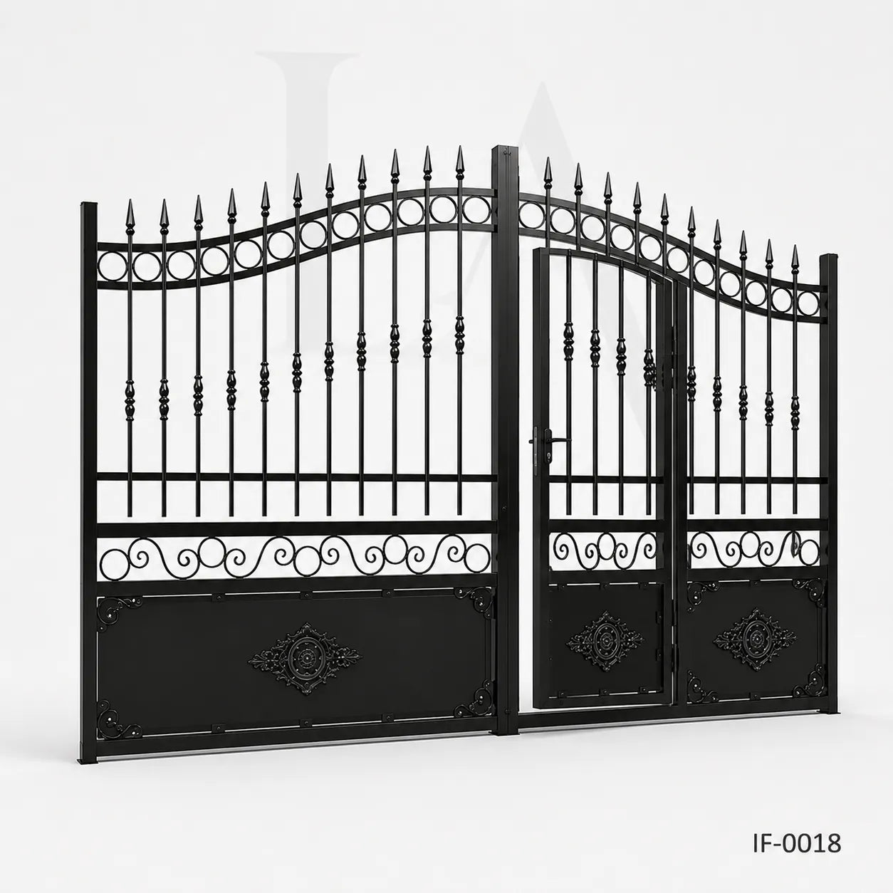 Classic Estate Wrought Iron Driveway Gate with Integrated Pedestrian Door
