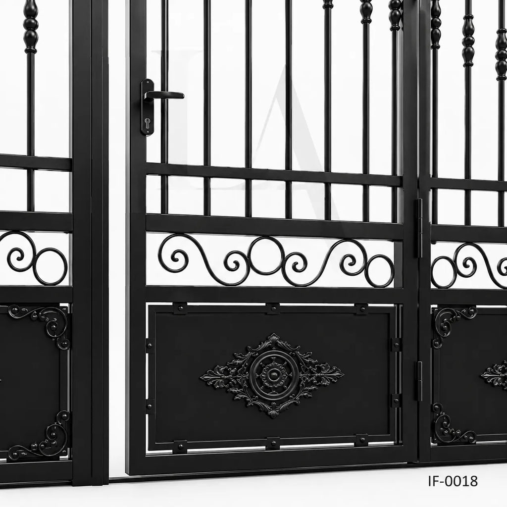 Classic Estate Wrought Iron Driveway Gate with Integrated Pedestrian Door