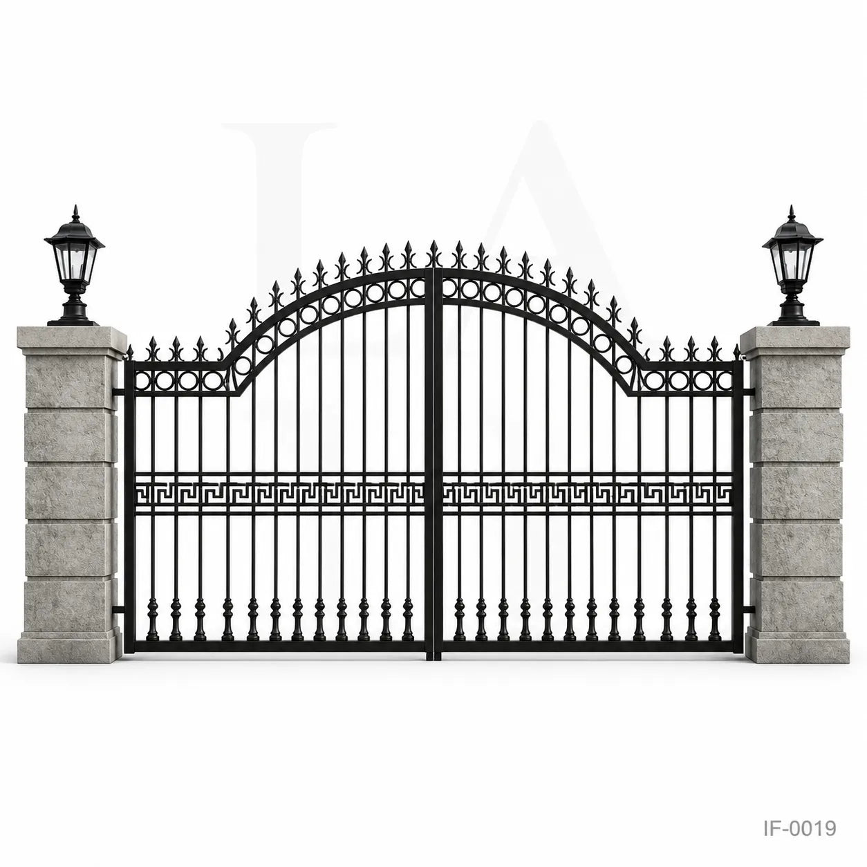 Neo-Classical Wrought Iron Driveway Gate with Greek Key Accents