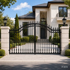 Neo-Classical Wrought Iron Driveway Gate with Greek Key Accents