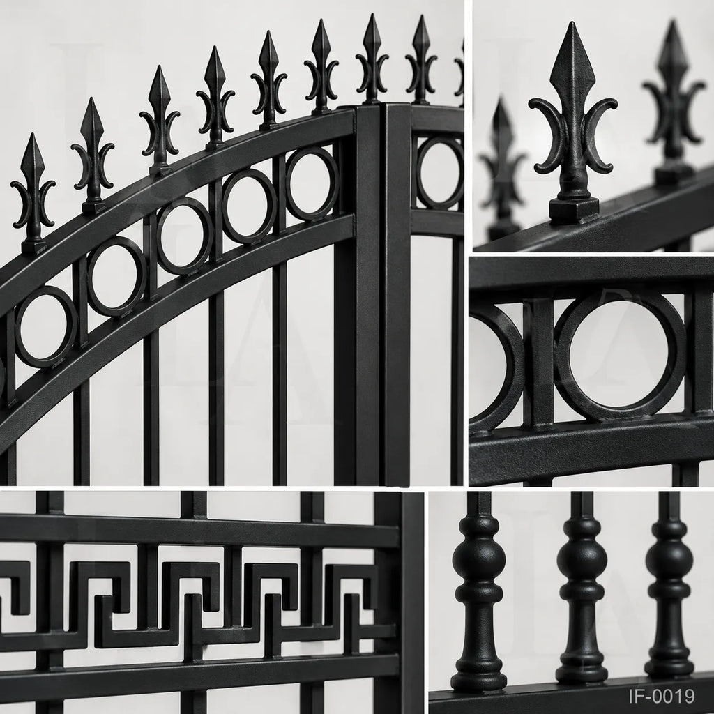Neo-Classical Wrought Iron Driveway Gate with Greek Key Accents