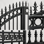 Neo-Classical Wrought Iron Driveway Gate with Greek Key Accents