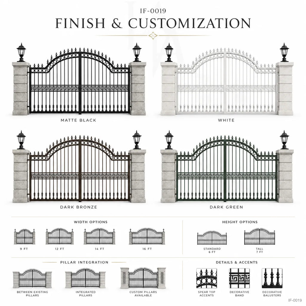 Neo-Classical Wrought Iron Driveway Gate with Greek Key Accents