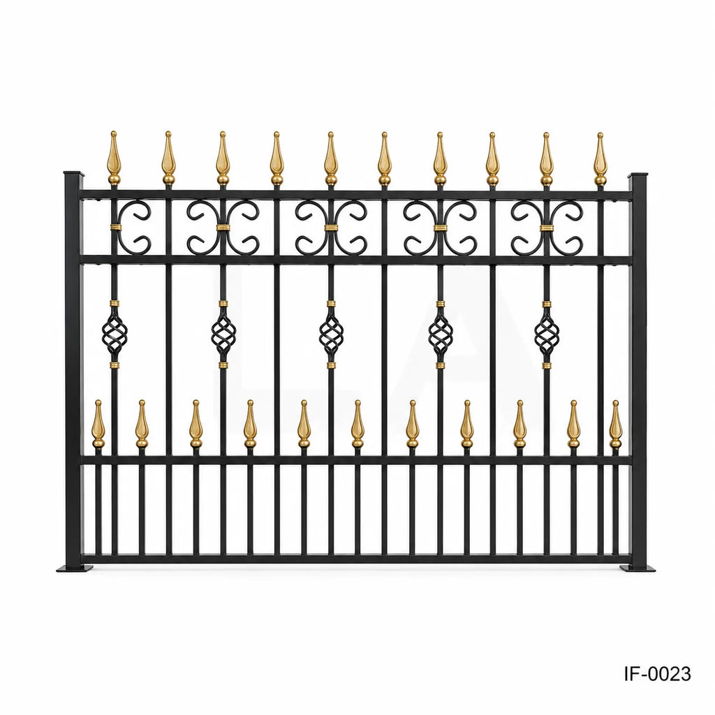 Traditional Black & Gold Wrought Iron Estate Fence Panel