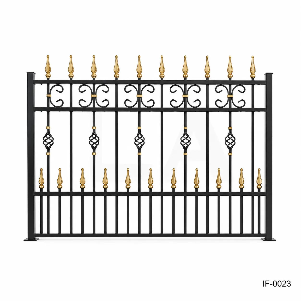 Traditional Black & Gold Wrought Iron Estate Fence Panel