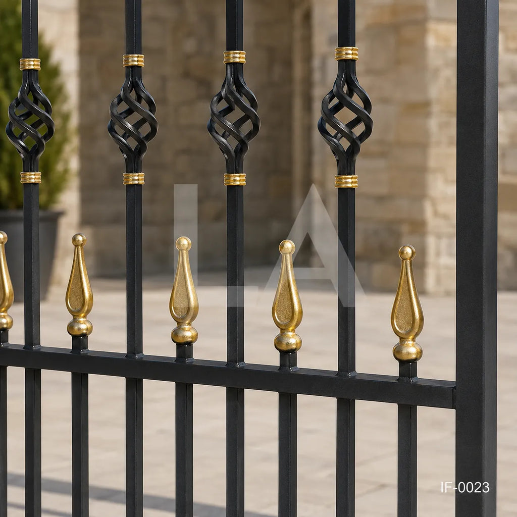Traditional Black & Gold Wrought Iron Estate Fence Panel