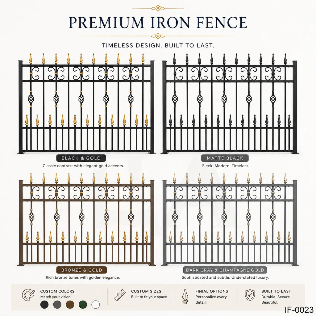Traditional Black & Gold Wrought Iron Estate Fence Panel