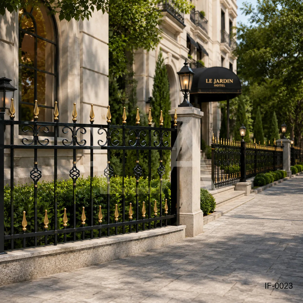 Traditional Black & Gold Wrought Iron Estate Fence Panel