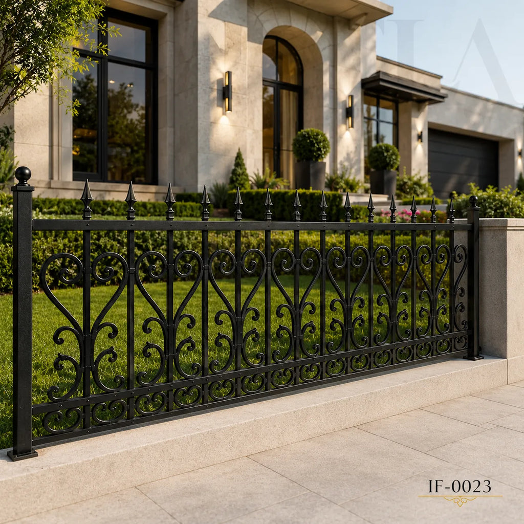 Classic Scrollwork Wrought Iron Garden Fence Panel