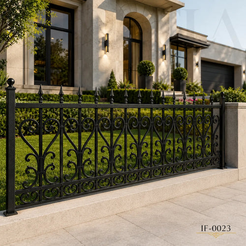 Classic Scrollwork Wrought Iron Garden Fence Panel