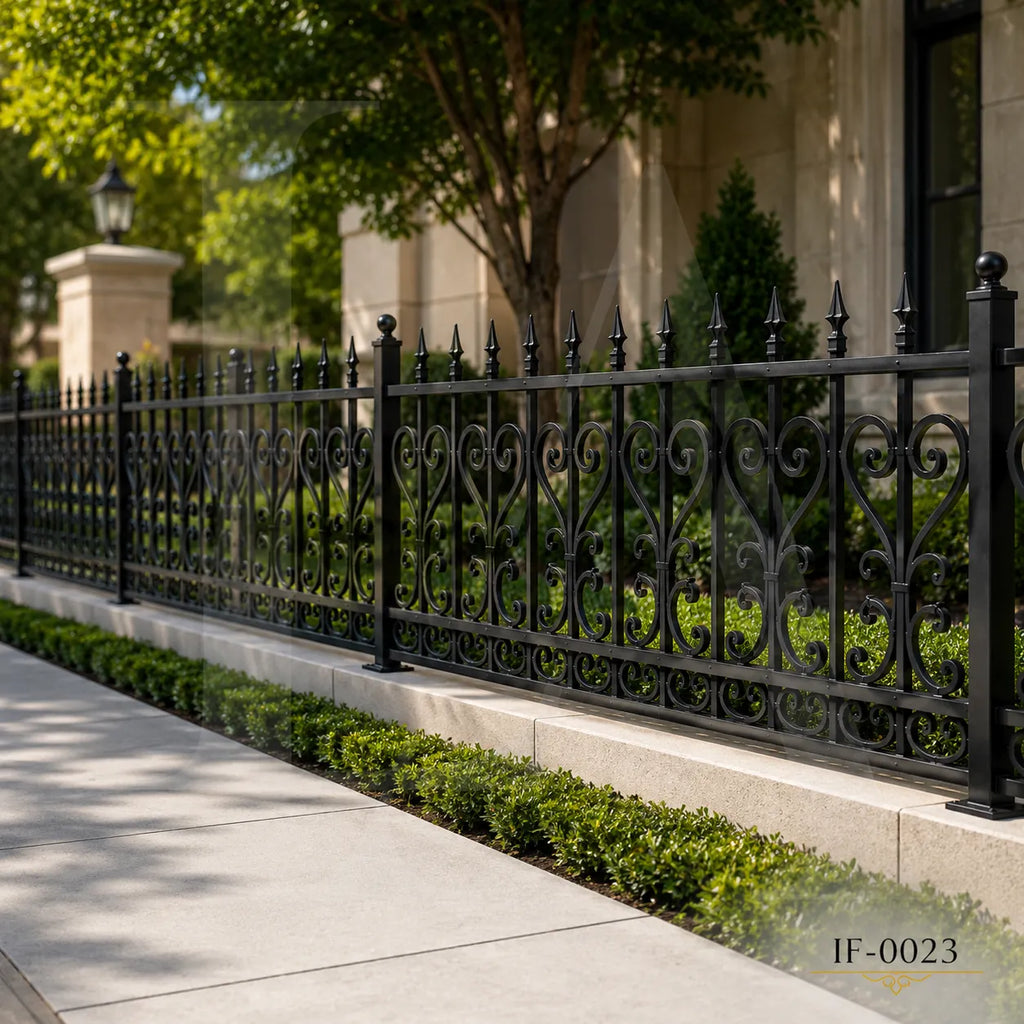 Classic Scrollwork Wrought Iron Garden Fence Panel