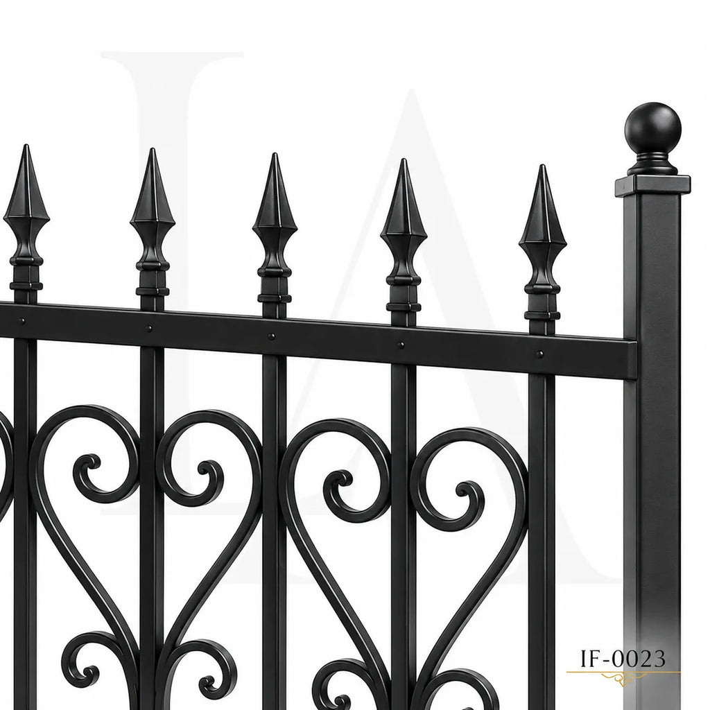 Classic Scrollwork Wrought Iron Garden Fence Panel