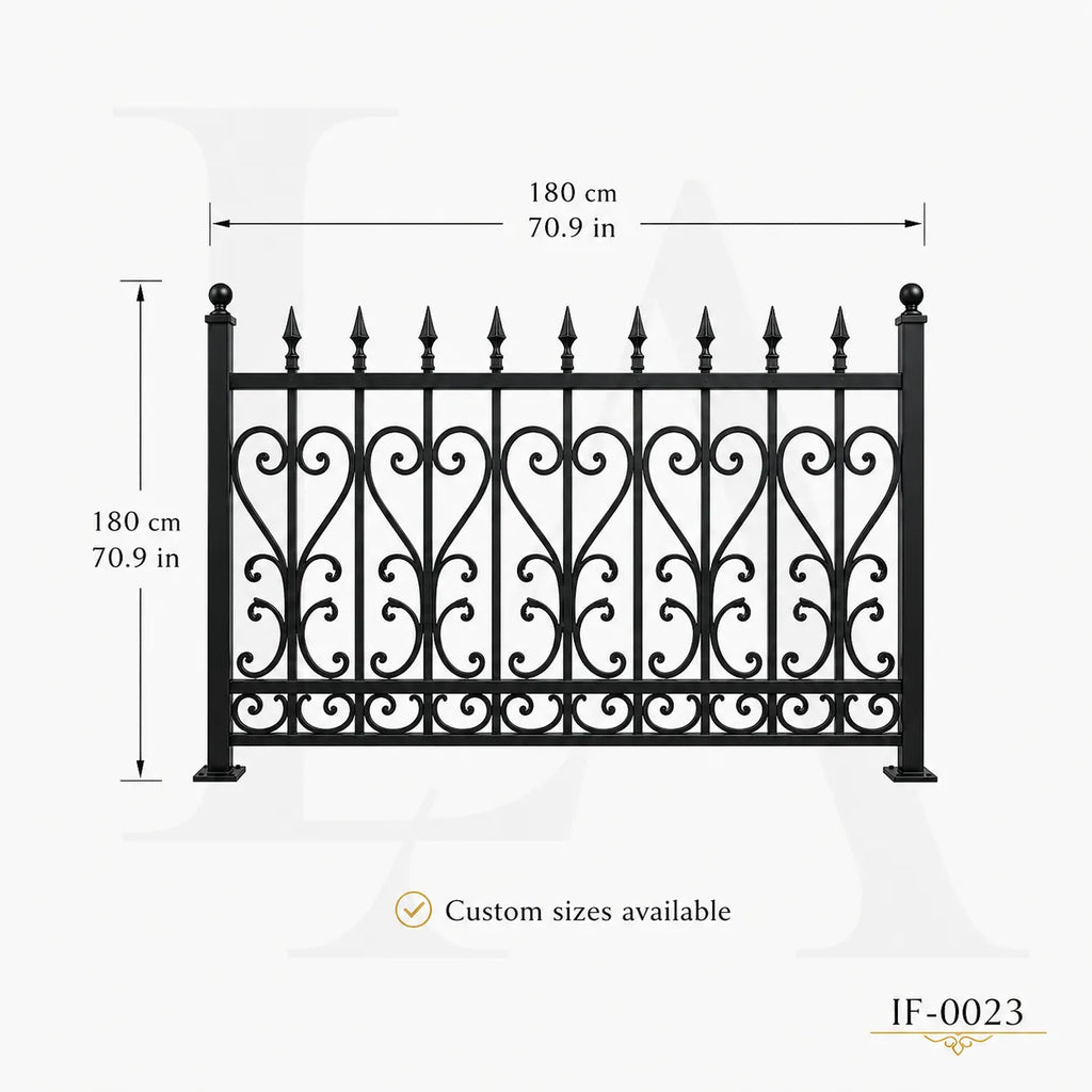 Classic Scrollwork Wrought Iron Garden Fence Panel