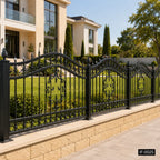 Baroque Scroll Crest Wrought Iron Estate Fence Panel