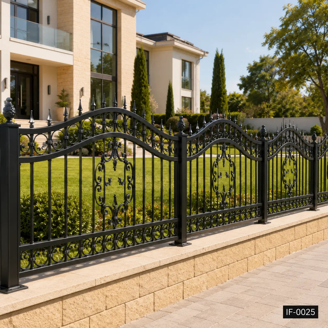 Baroque Scroll Crest Wrought Iron Estate Fence Panel