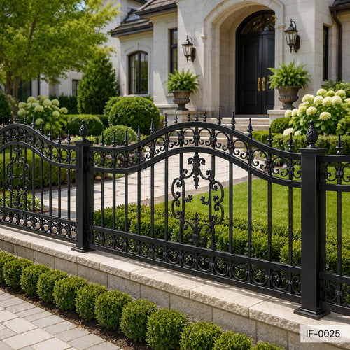 Baroque Scroll Crest Wrought Iron Estate Fence Panel