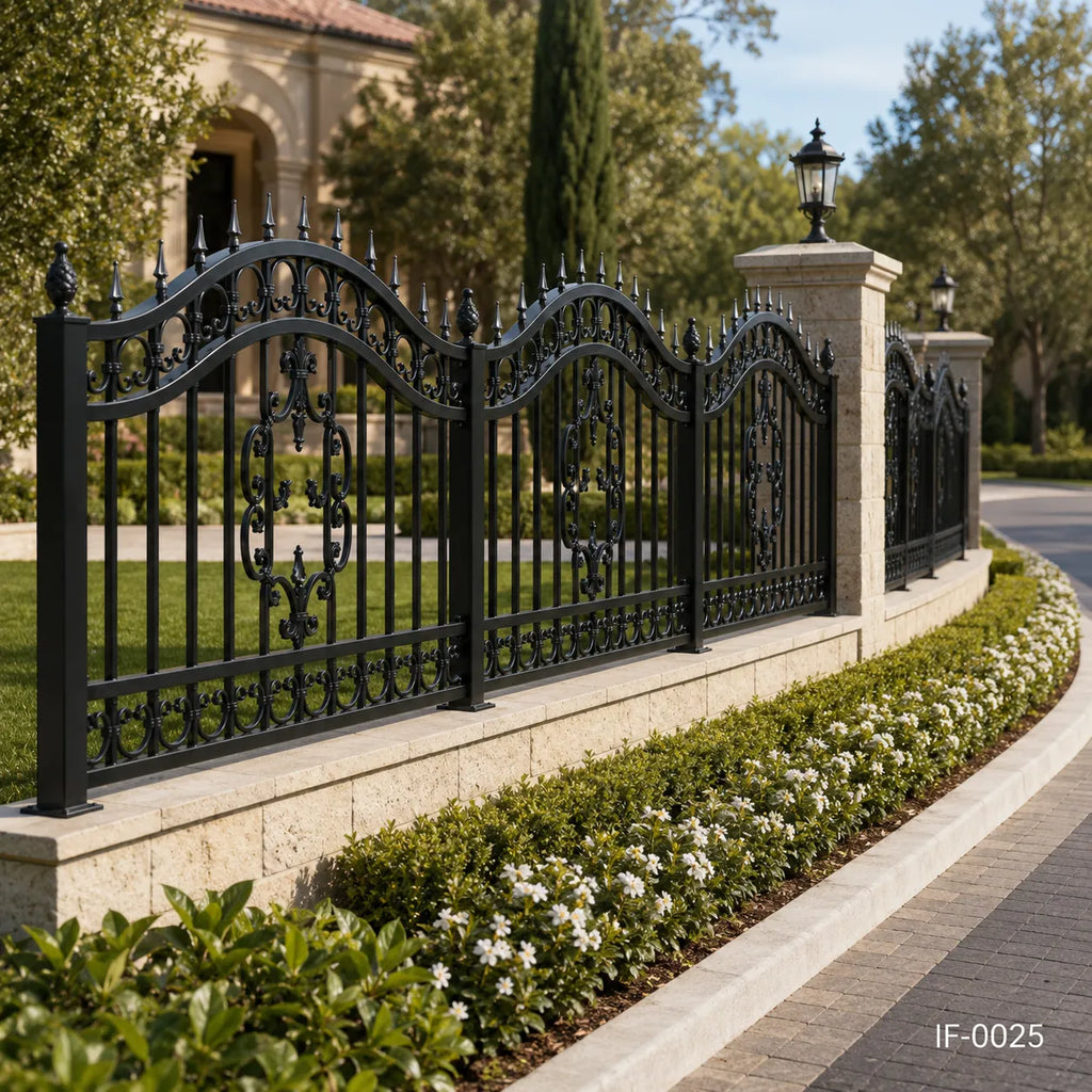 Baroque Scroll Crest Wrought Iron Estate Fence Panel
