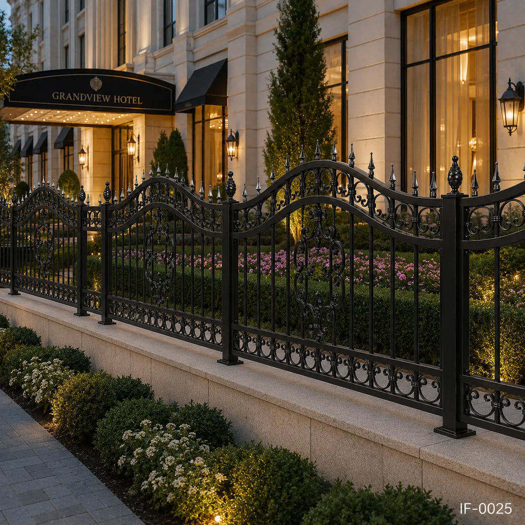 Baroque Scroll Crest Wrought Iron Estate Fence Panel