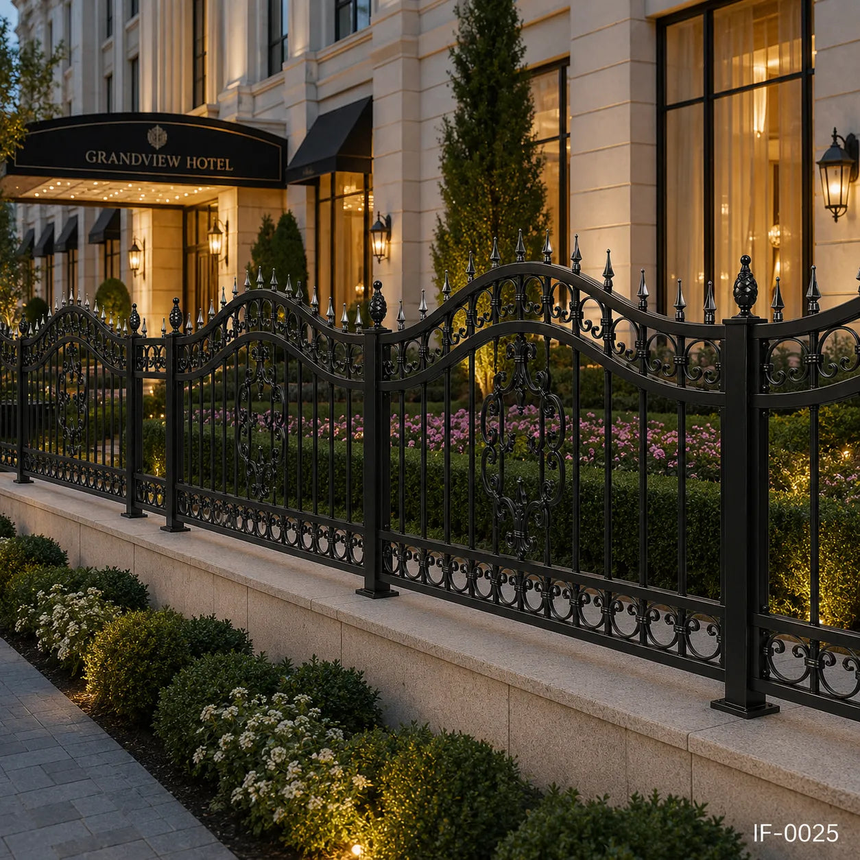 Baroque Scroll Crest Wrought Iron Estate Fence Panel