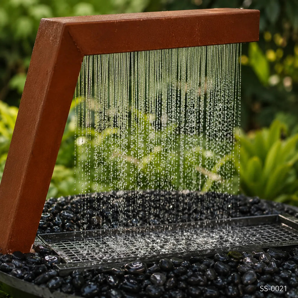 Modern Corten Steel Rain Curtain Water Sculpture