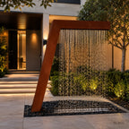 Modern Corten Steel Rain Curtain Water Sculpture