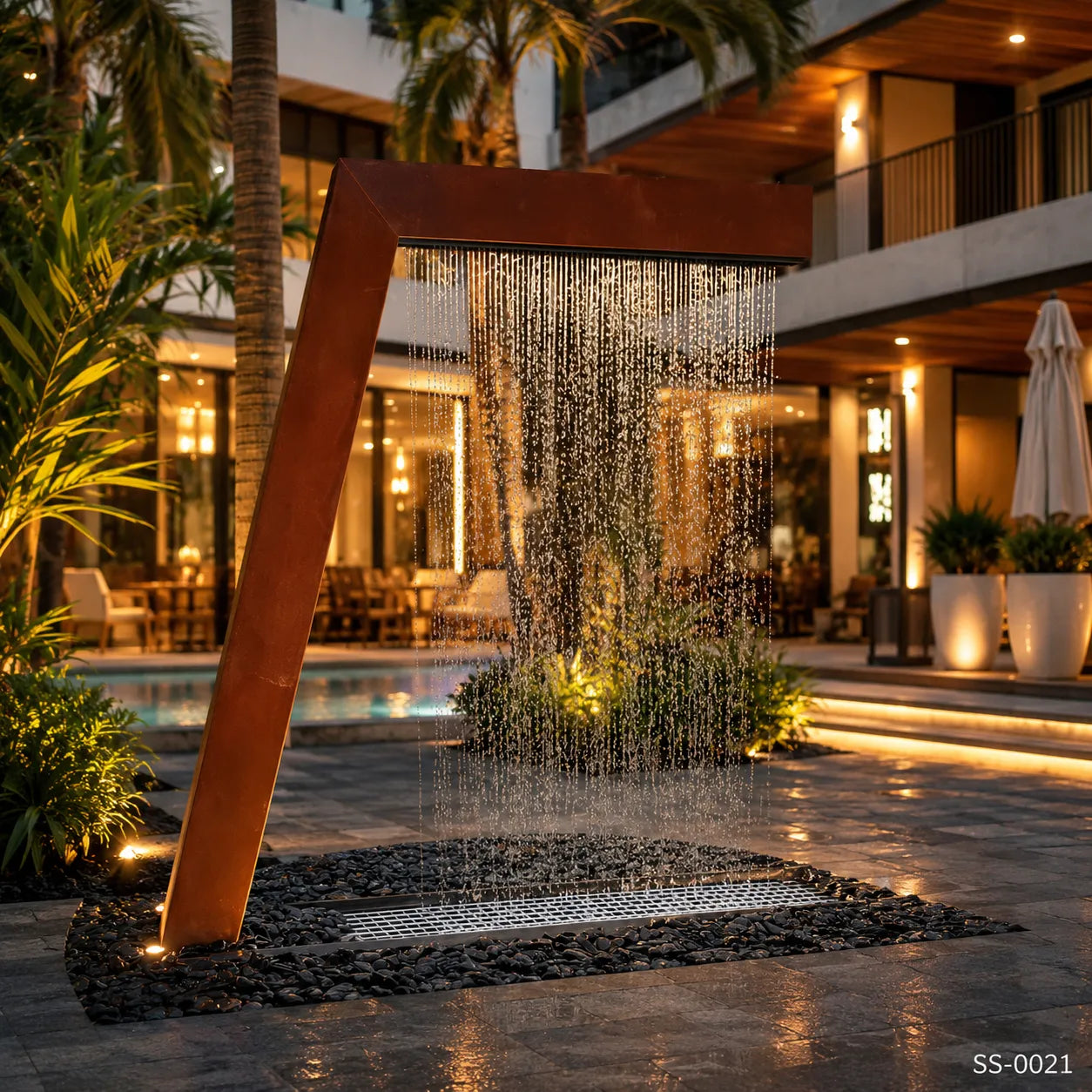Modern Corten Steel Rain Curtain Water Sculpture