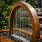 Circular Corten Steel Rain Curtain Garden Sculpture Fountain