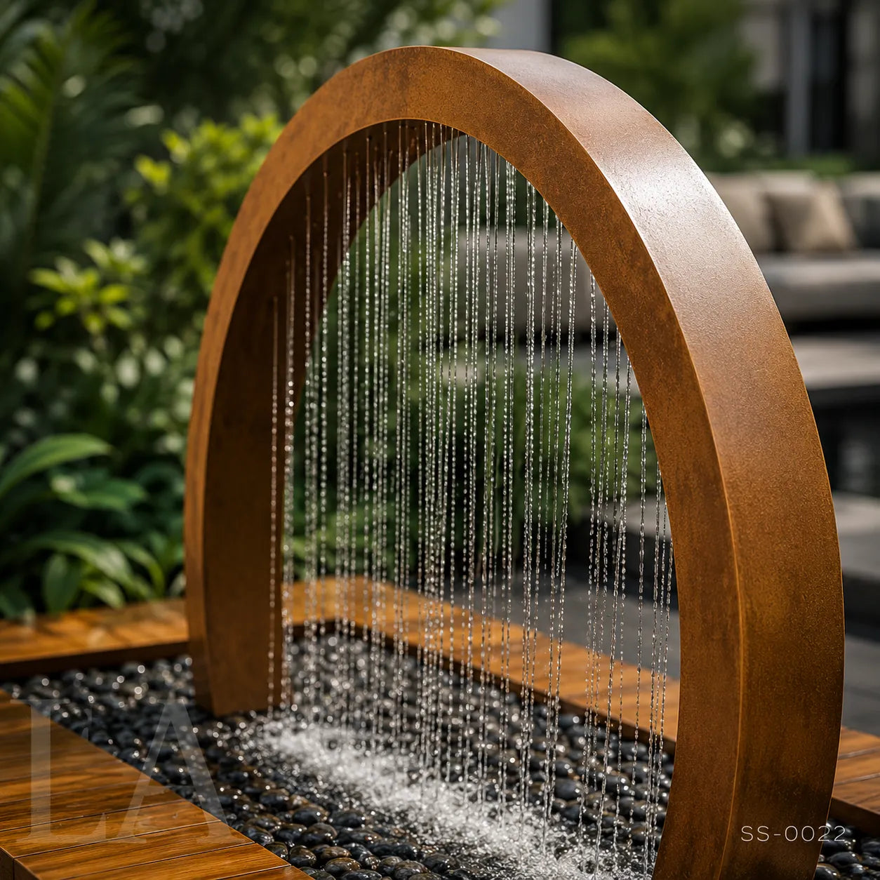 Circular Corten Steel Rain Curtain Garden Sculpture Fountain