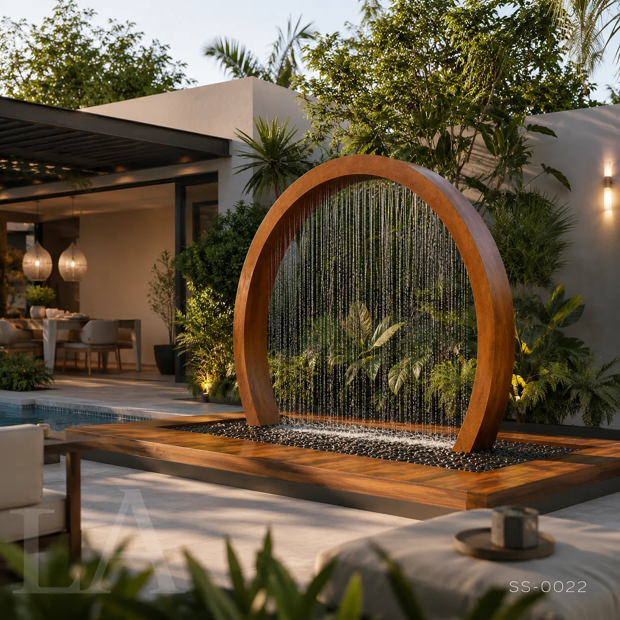 Circular Corten Steel Rain Curtain Garden Sculpture Fountain