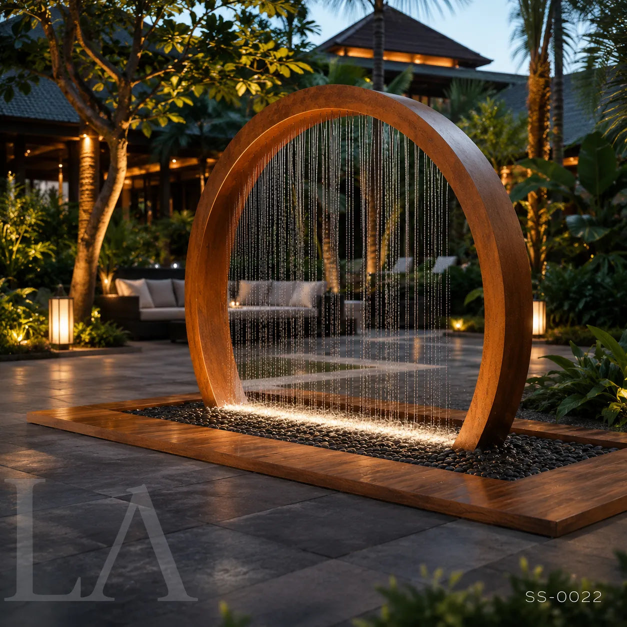Circular Corten Steel Rain Curtain Garden Sculpture Fountain
