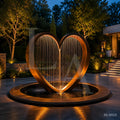 Heart-Shaped Corten Steel Rain Curtain Sculpture Fountain
