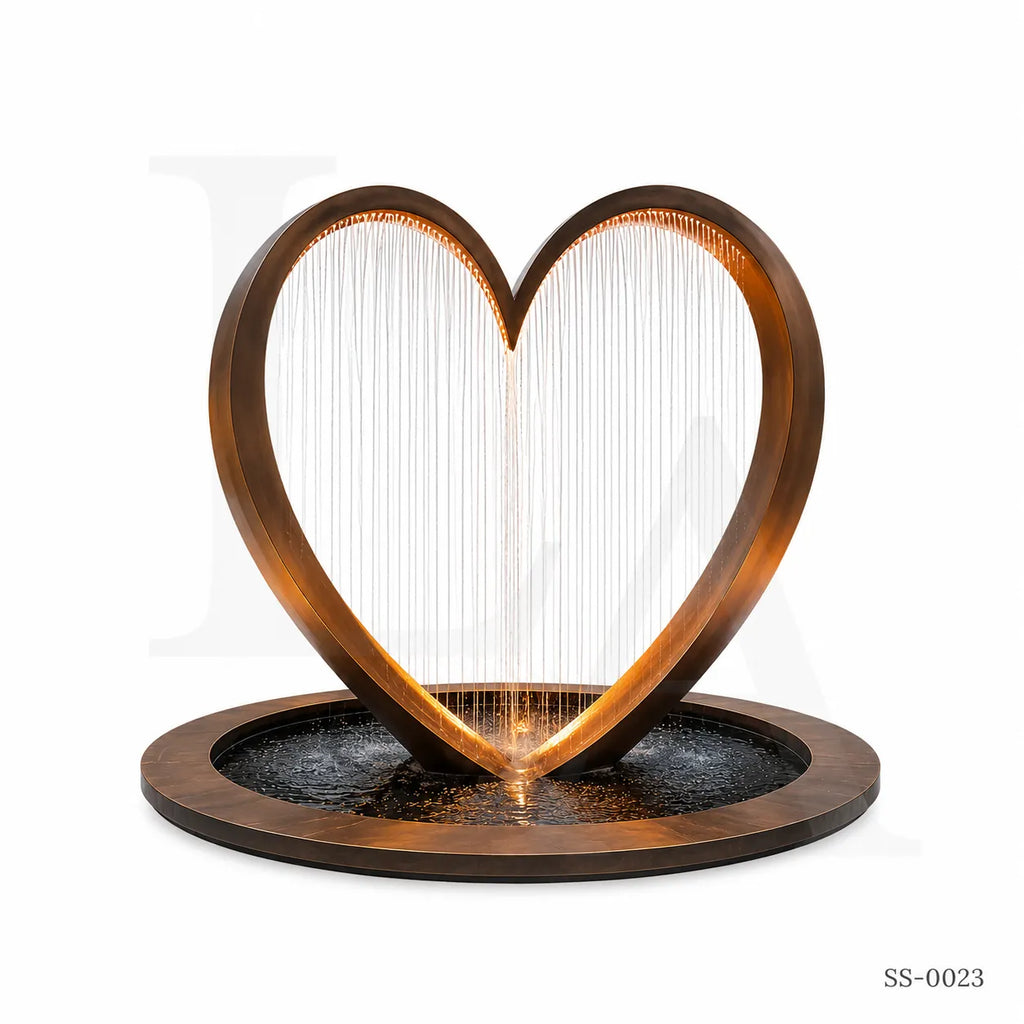 Heart-Shaped Corten Steel Rain Curtain Sculpture Fountain