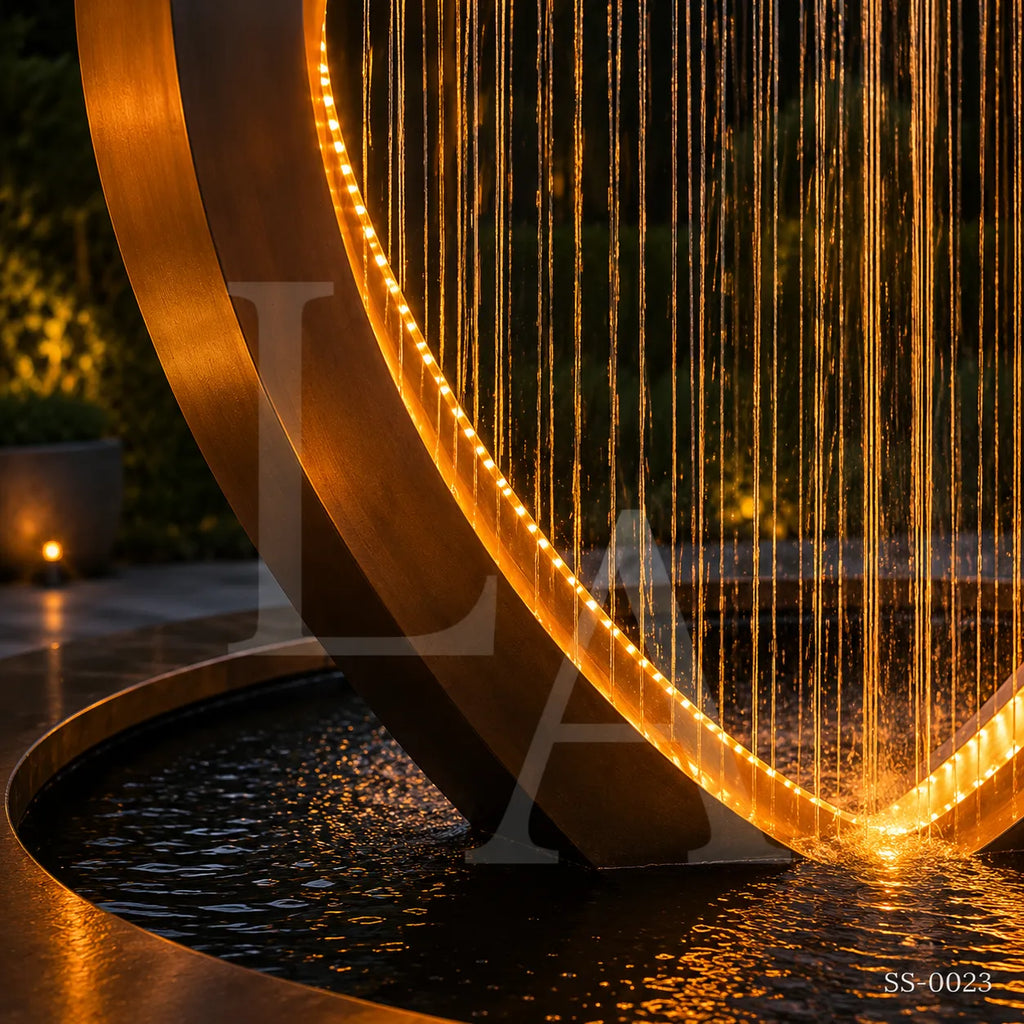 Heart-Shaped Corten Steel Rain Curtain Sculpture Fountain