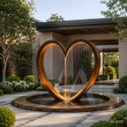 Heart-Shaped Corten Steel Rain Curtain Sculpture Fountain