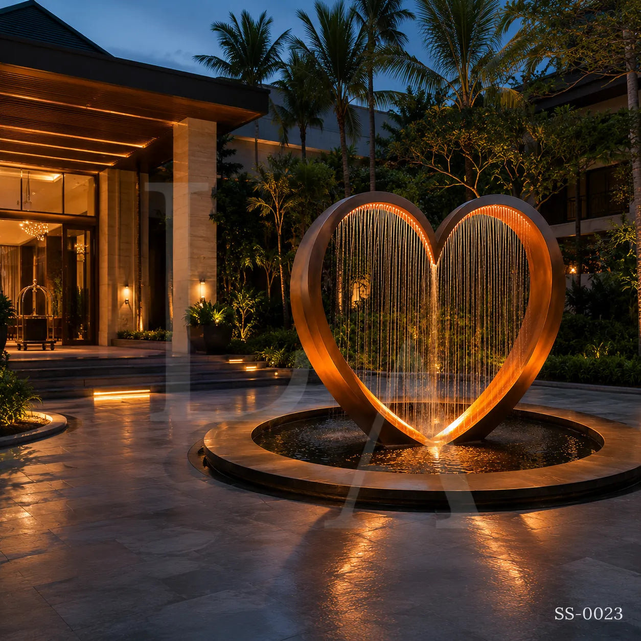 Heart-Shaped Corten Steel Rain Curtain Sculpture Fountain