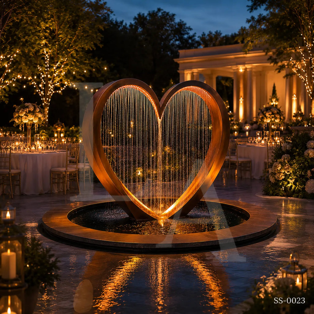 Heart-Shaped Corten Steel Rain Curtain Sculpture Fountain