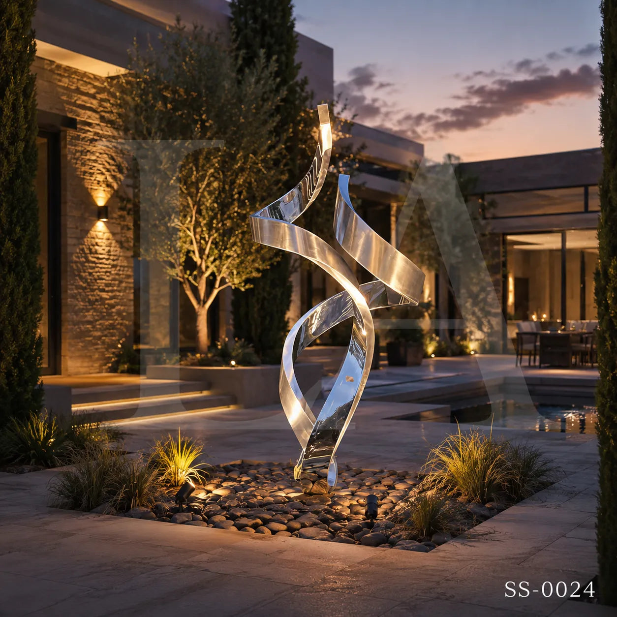Modern Twisting Ribbon Stainless Steel Garden Sculpture | SS-0024