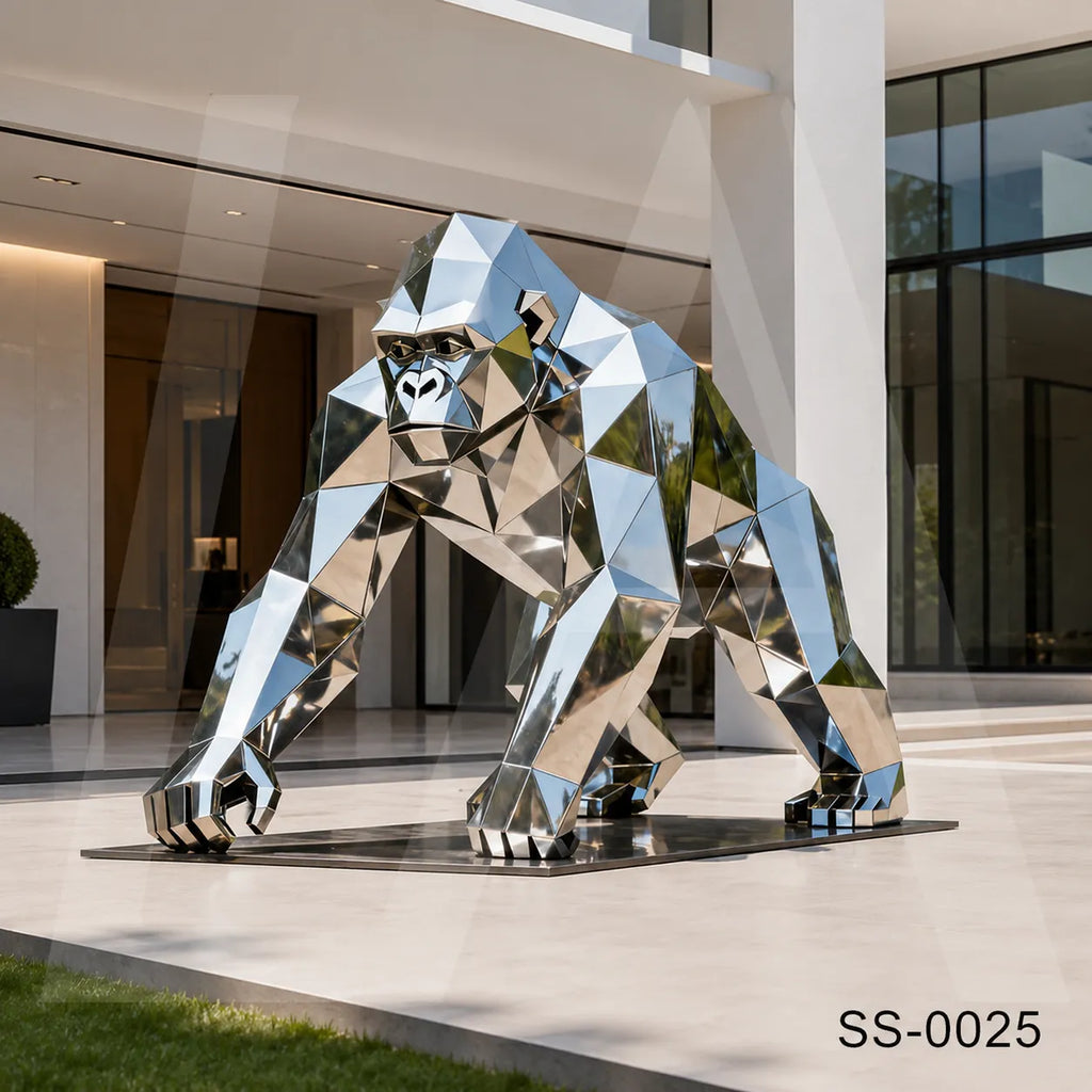 Geometric Stainless Steel Gorilla Sculpture