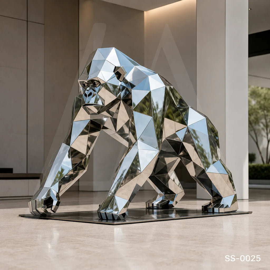 Geometric Stainless Steel Gorilla Sculpture