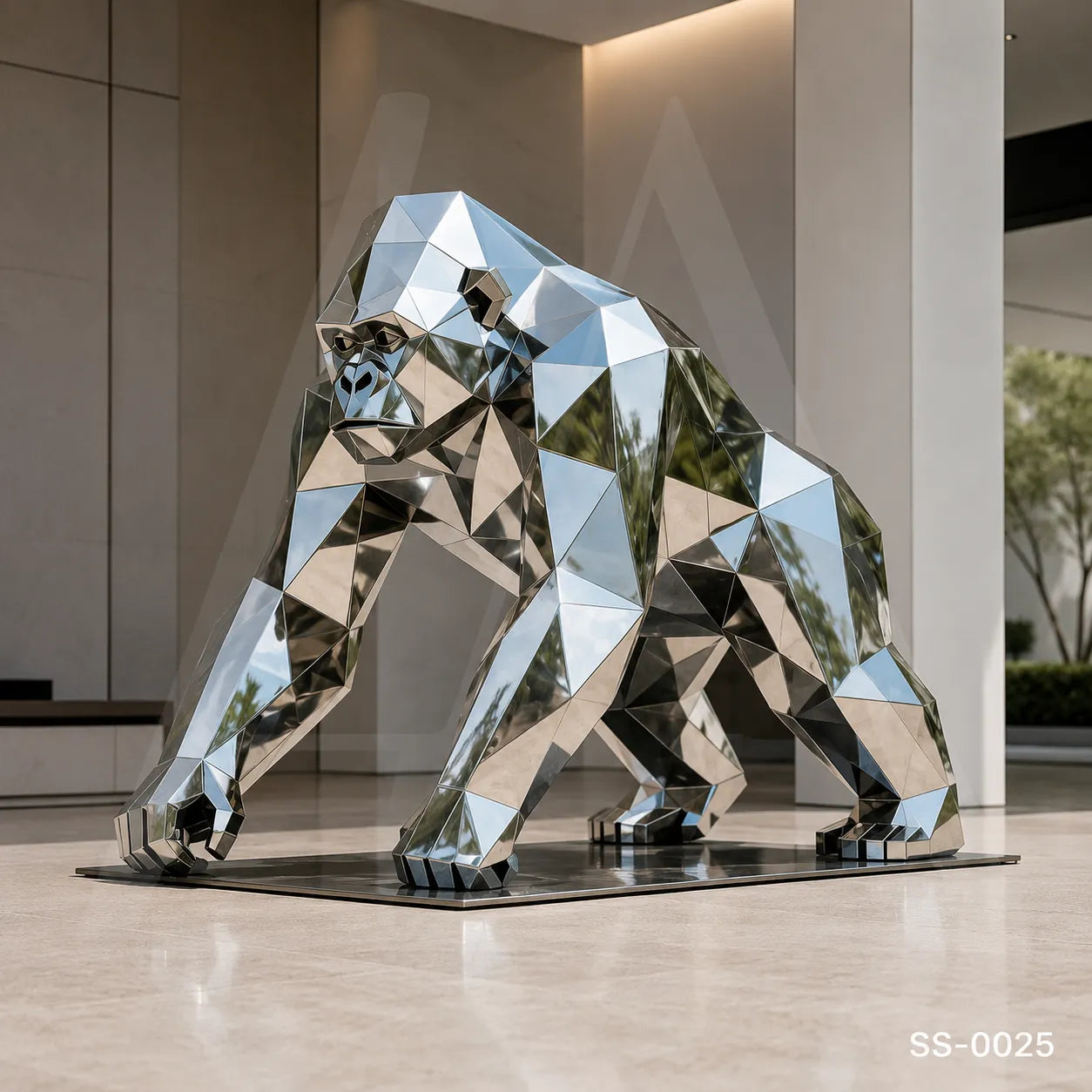 Geometric Stainless Steel Gorilla Sculpture