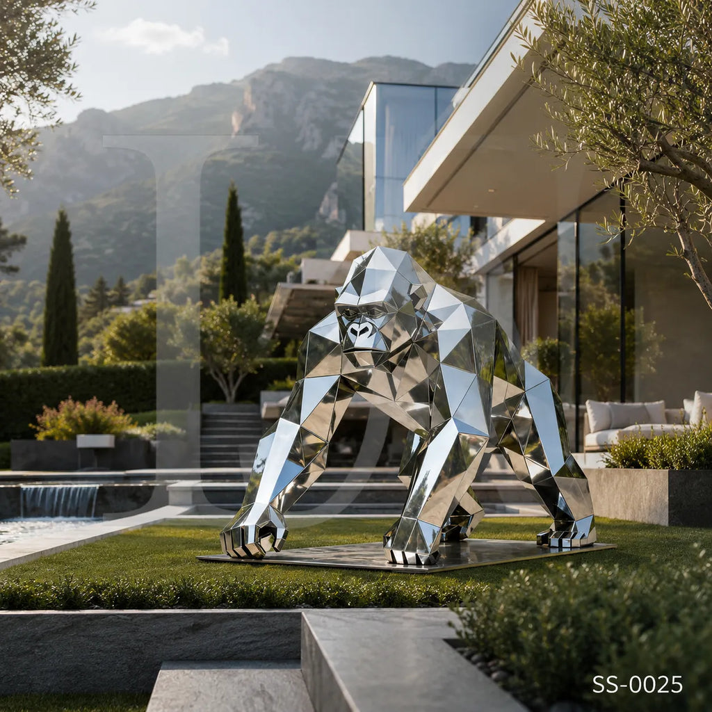Geometric Stainless Steel Gorilla Sculpture