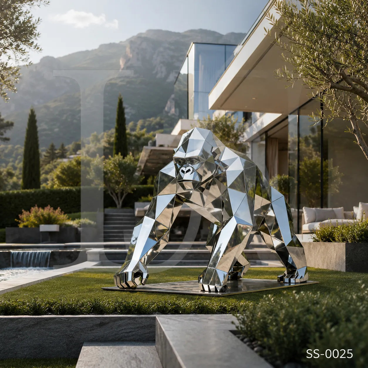 Geometric Stainless Steel Gorilla Sculpture