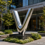 Modern Mirror Stainless Steel V Sculpture | Contemporary Abstract Public Art
