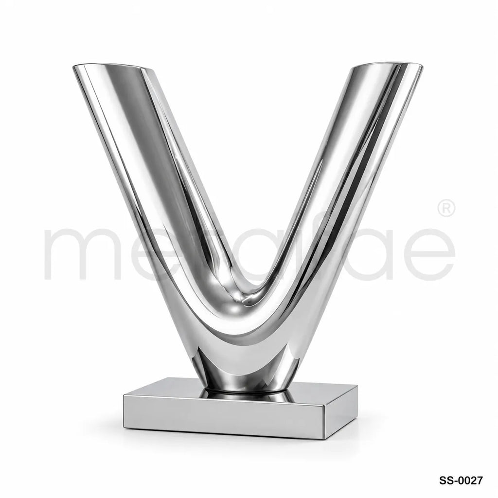 Modern Mirror Stainless Steel V Sculpture | Contemporary Abstract Public Art