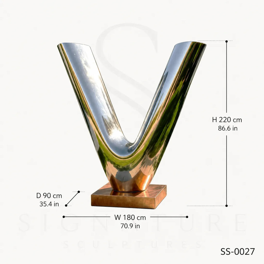 Modern Mirror Stainless Steel V Sculpture | Contemporary Abstract Public Art