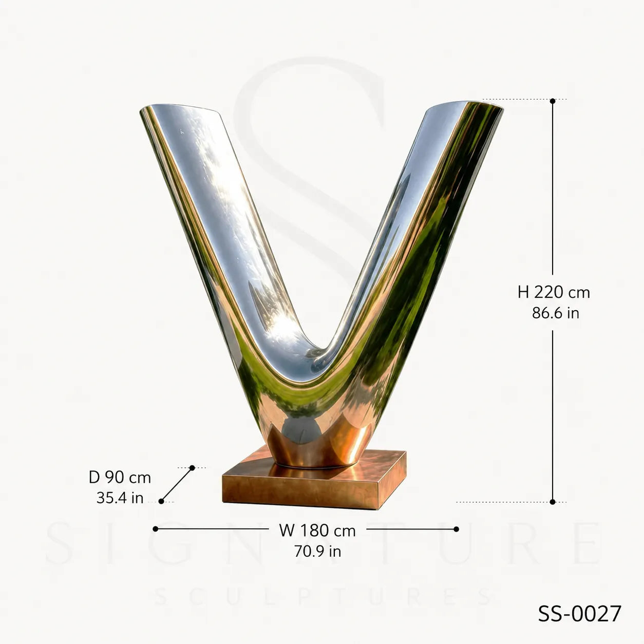 Modern Mirror Stainless Steel V Sculpture | Contemporary Abstract Public Art