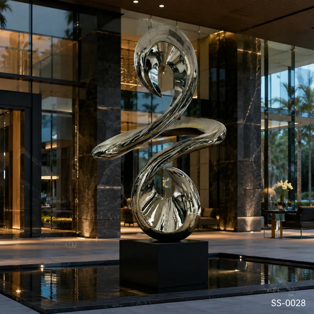 Luxury Abstract Stainless Steel Infinity Ribbon Sculpture