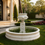 Classic White Marble Garden Urn Fountain with Circular Basin