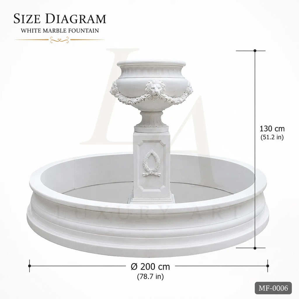 Classic White Marble Garden Urn Fountain with Circular Basin